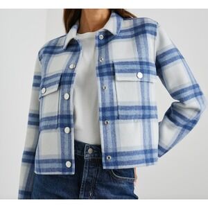 Rails Steffi Jacket Ivory Bay Blue White Plaid Wool Blend Shacket Size Large